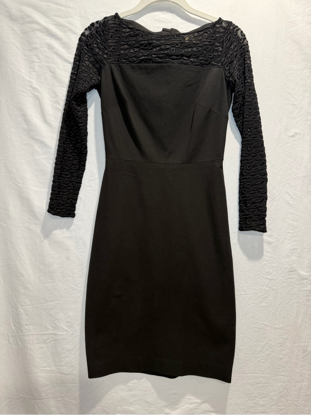 Banana Republic Black Long-Sleeve Textured Sheath Dress
